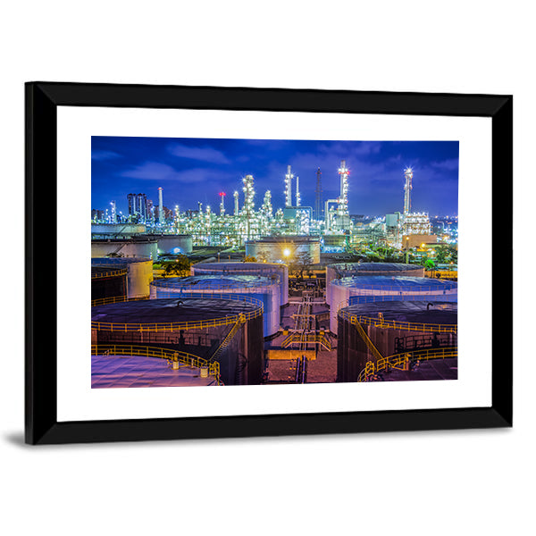 Oil Refinery at Night Canvas Wall Art