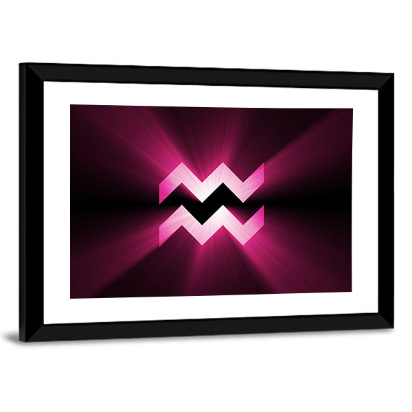 Glowing Pink Aquarius Zodiac Symbol Canvas Wall Art