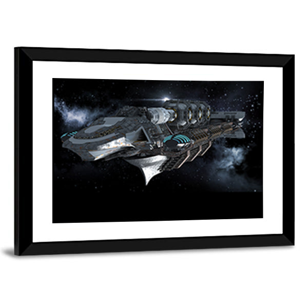 Alien Battleship in Deep Space Canvas Wall Art