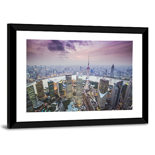 Pudong Financial District In Shanghai Canvas Wall Art