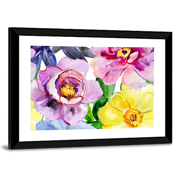 Seamless Watercolor Peonies and Poppies Canvas Wall Art