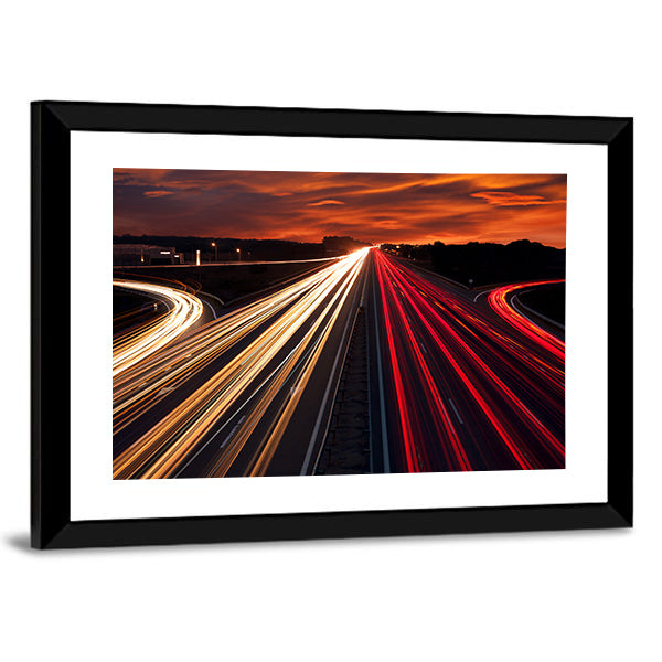 Motorway Light Trails at Sunset Canvas Wall Art
