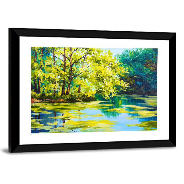 Sunlit Forest Lake Canvas Wall Art