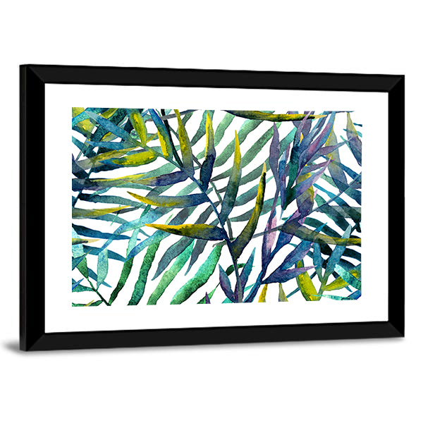 Abstract Tropical Leaves in Teal and Green Canvas Wall Art