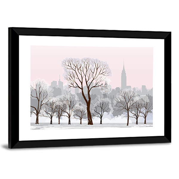 Snow Alley with Empire State Silhouette Canvas Wall Art