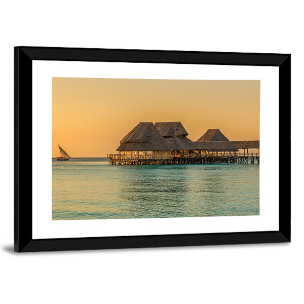 Bar On Water At Sunset In Zanzibar Tanzania Canvas Wall Art