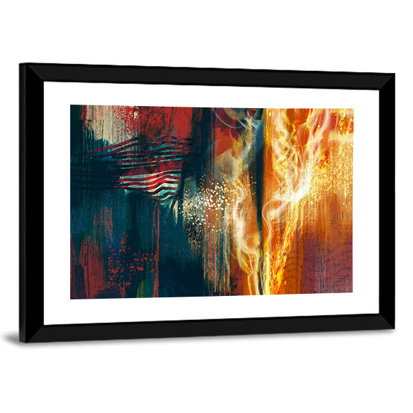 Abstract American Flag in Flames Canvas Wall Art