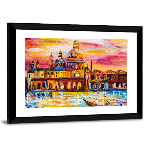 Venice Sunset Gondola Impression Canvas Wall Art