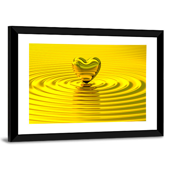 Golden Heart Over Liquid Ripples Canvas Wall Art