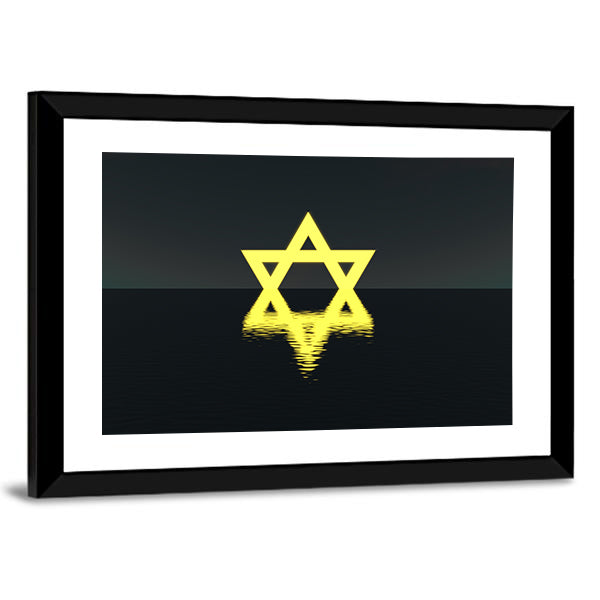 Glowing Yellow Star of David Over Water Canvas Wall Art