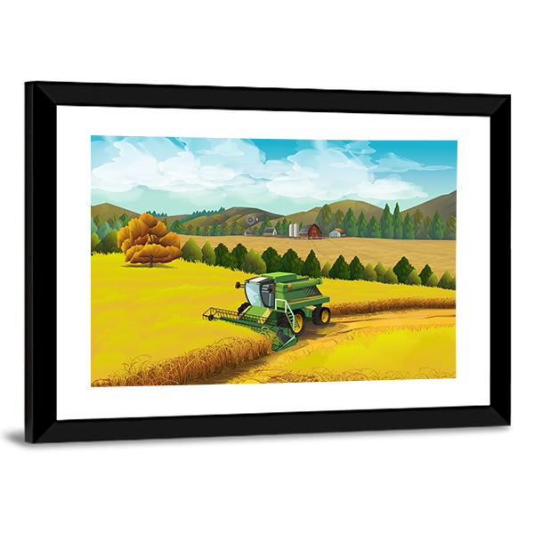 Combine Harvester in Golden Wheat Canvas Wall Art
