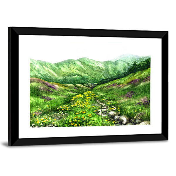 Summer View of Mountain Valley Canvas Wall Art