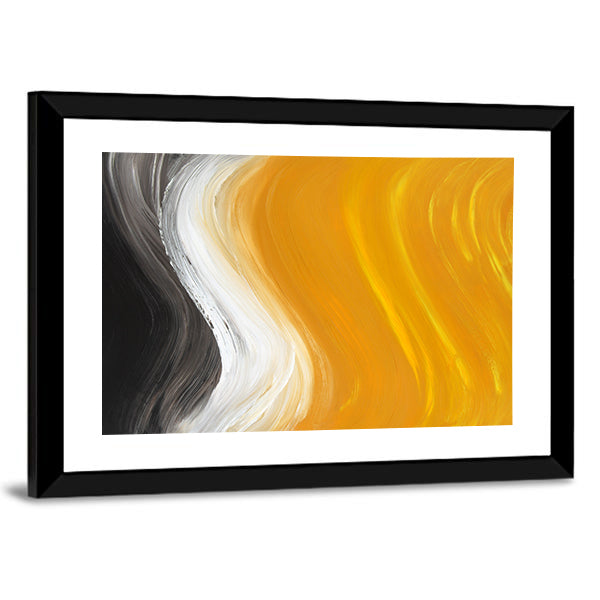 Oil Painted Curves in Black, White and Yellow Canvas Wall Art