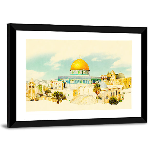 Jerusalem Old City Watercolor Illustration Canvas Wall Art