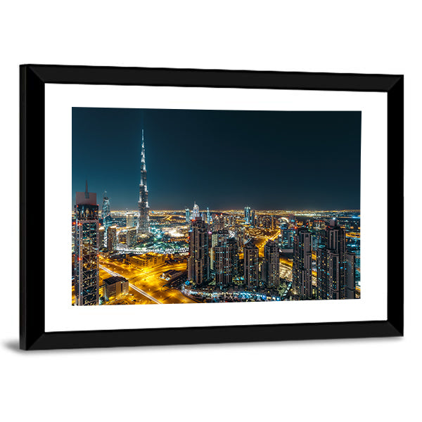 Dubai Business Bay Night Skyline Canvas Wall Art
