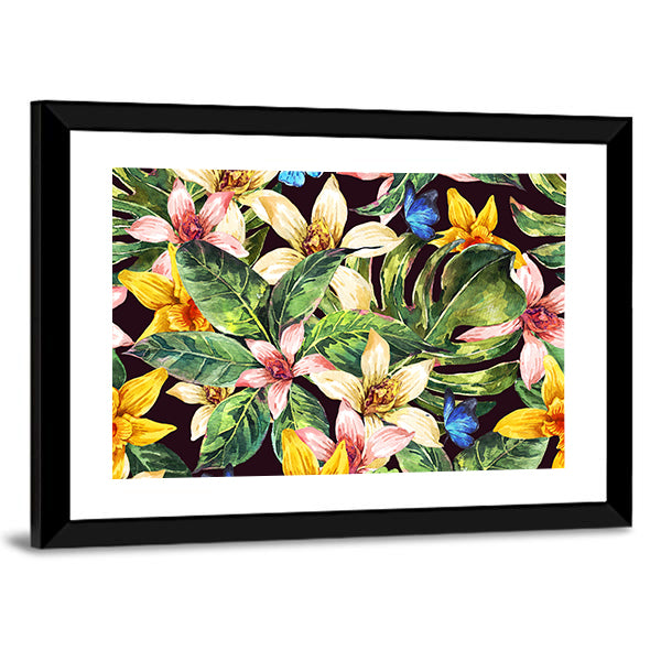 Watercolor Tropical Leaves Pattern Canvas Wall Art