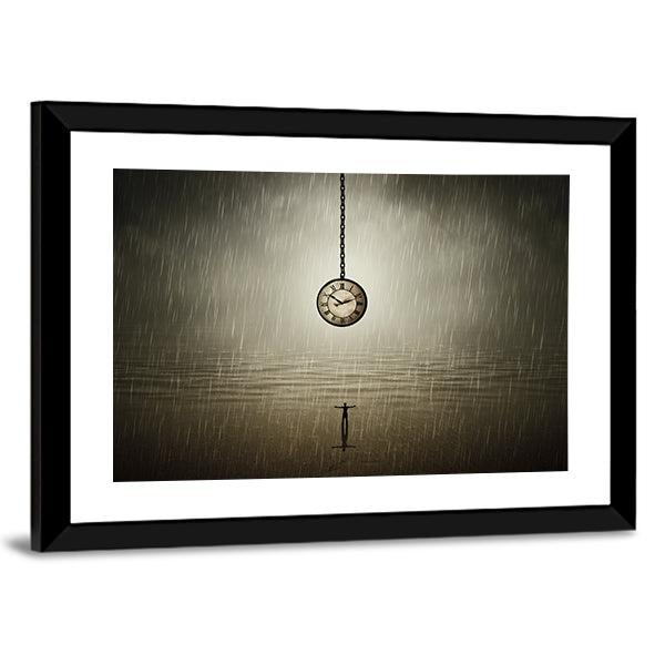 Rainy Night Silhouette with Pocket Watch Canvas Wall Art