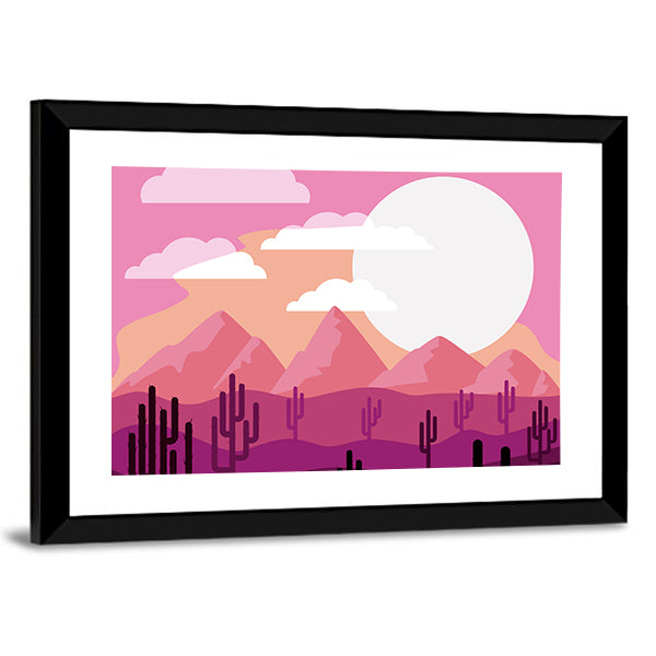 Desert Sunset with Saguaro Silhouettes Canvas Wall Art