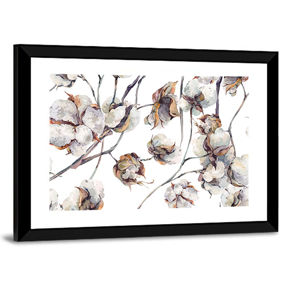 Cotton Bolls Watercolor Pattern Canvas Wall Art