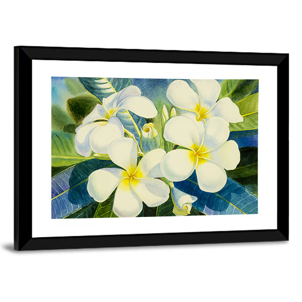 Realistic White Plumeria Close-up Canvas Wall Art