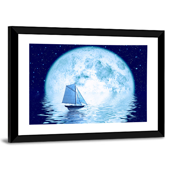 Sailing Ship Under Full Moon Canvas Wall Art