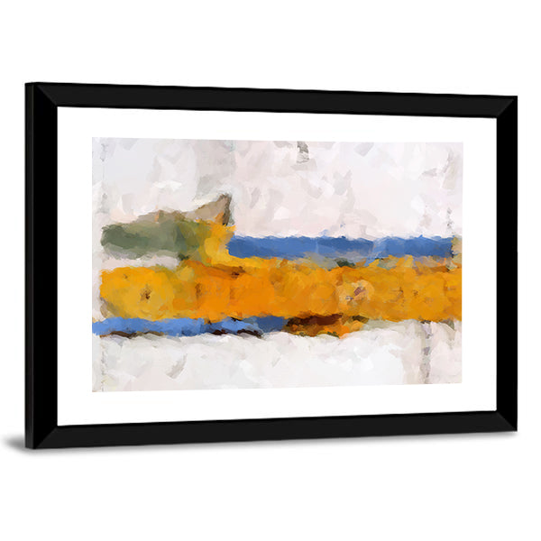 Ochre Yellow Band Abstract with Blue Accents Canvas Wall Art