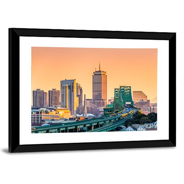 Tobin Bridge and Boston Skyline Canvas Wall Art