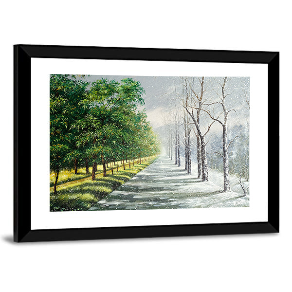 Summer to Winter Forest Path Canvas Wall Art