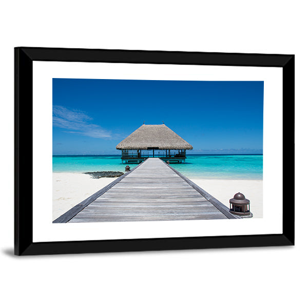Maldives Wooden Pier to Overwater Bungalow Canvas Wall Art