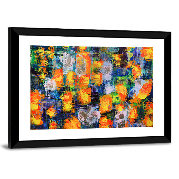 Abstract Fire Flames in Textured Color Grid Canvas Wall Art