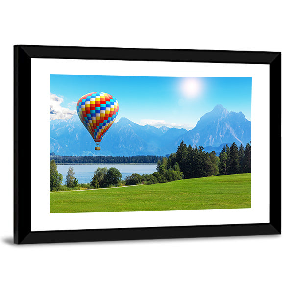 Bavaria Hot Air Balloon Over Alpine Lake Canvas Wall Art