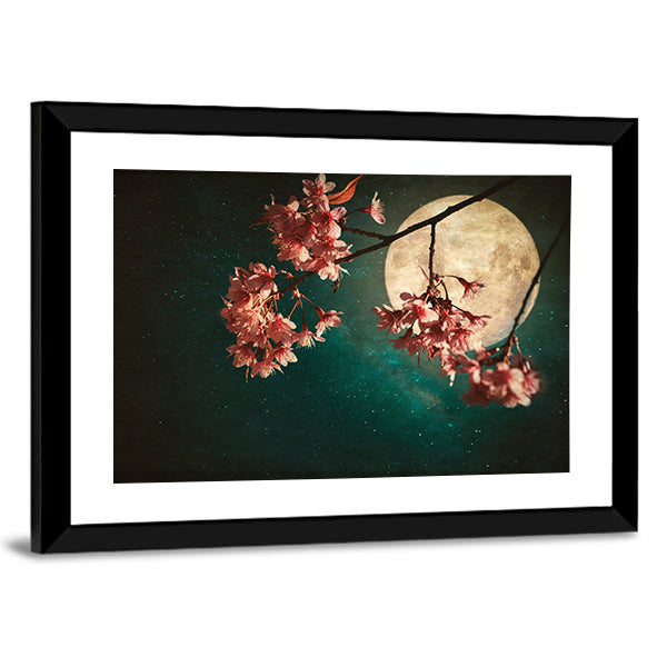 Moonlit Cherry Blossom Branch Canvas Wall Art