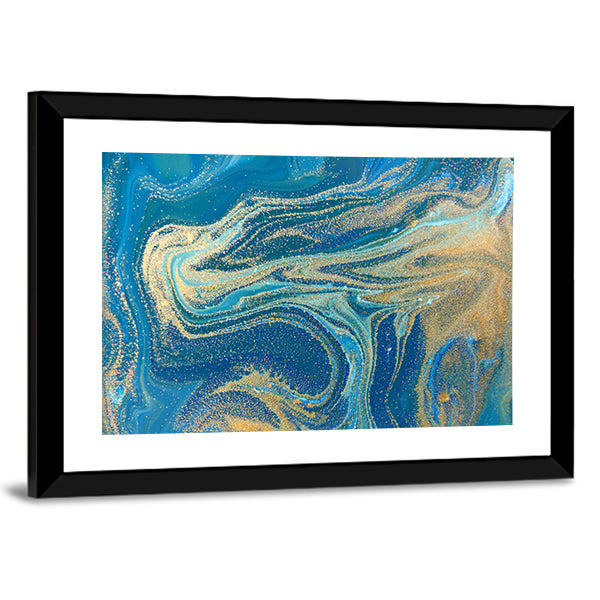 Blue and Gold Fluid Abstract Canvas Wall Art