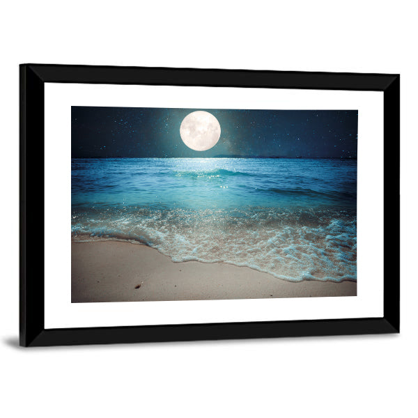 Full Moon Over Tropical Beach Canvas Wall Art