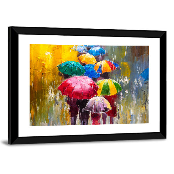 Rainy Street with Colorful Umbrellas Canvas Wall Art
