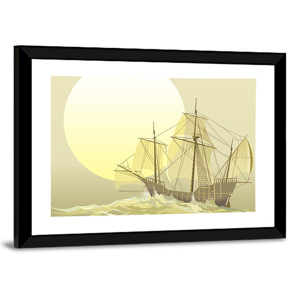 Santa Maria Caravel at Sunset Canvas Wall Art
