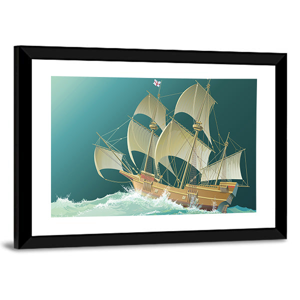 Galleon Mayflower in Heavy Sea Canvas Wall Art