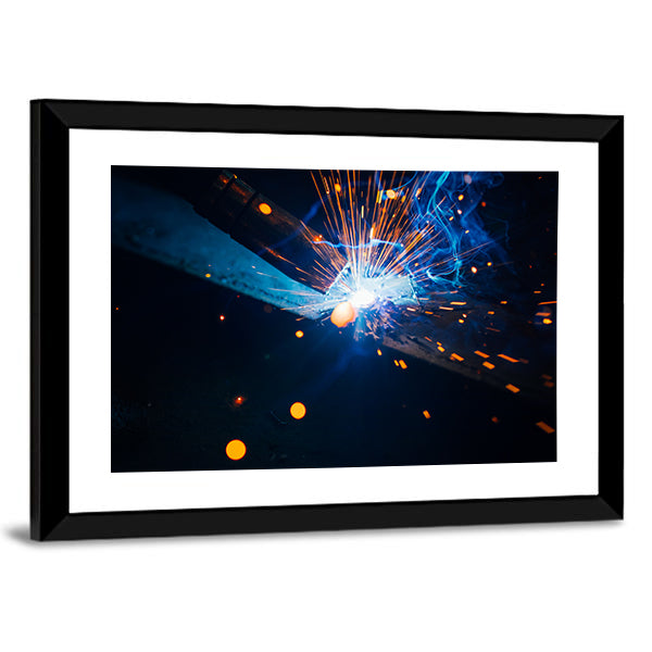 Welding Sparks with Blue Electric Arc Canvas Wall Art