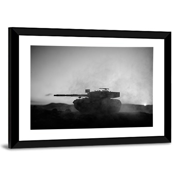 German Tank Silhouette at Sunset Canvas Wall Art