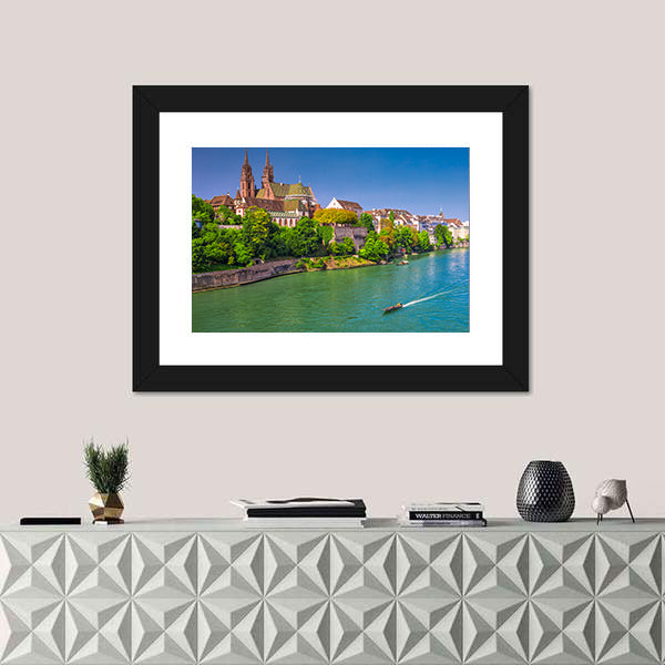 Old City Center Of Basel With Munster Cathedral Switzerland Canvas Wall Art