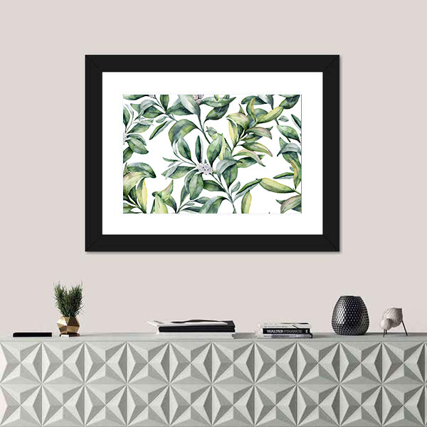 Watercolor Leafy Floral Pattern Canvas Wall Art