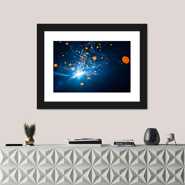 Welding Arc with Blue Smoke and Sparks Canvas Wall Art