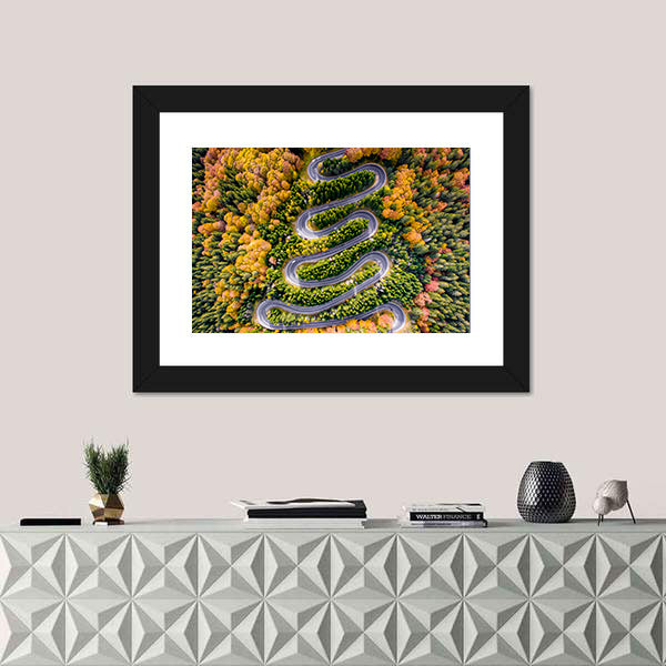 Autumn Winding Road In The Forest Canvas Wall Art