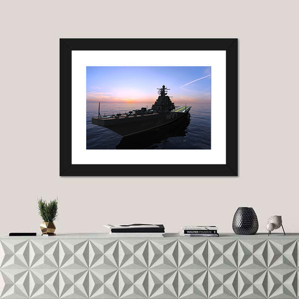 Naval Warship at Sunset Canvas Wall Art