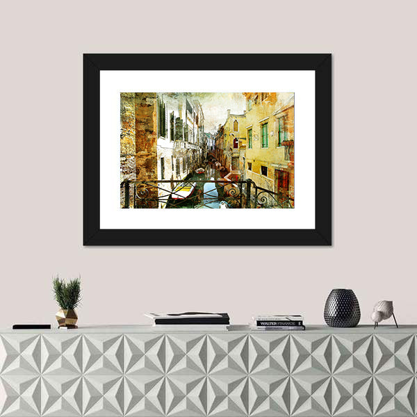 Venetian Canal Framed by Iron Bridge Canvas Wall Art