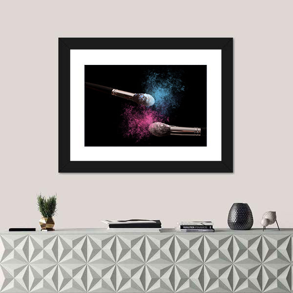 Two Makeup Brushes Powder Explosion Canvas Wall Art