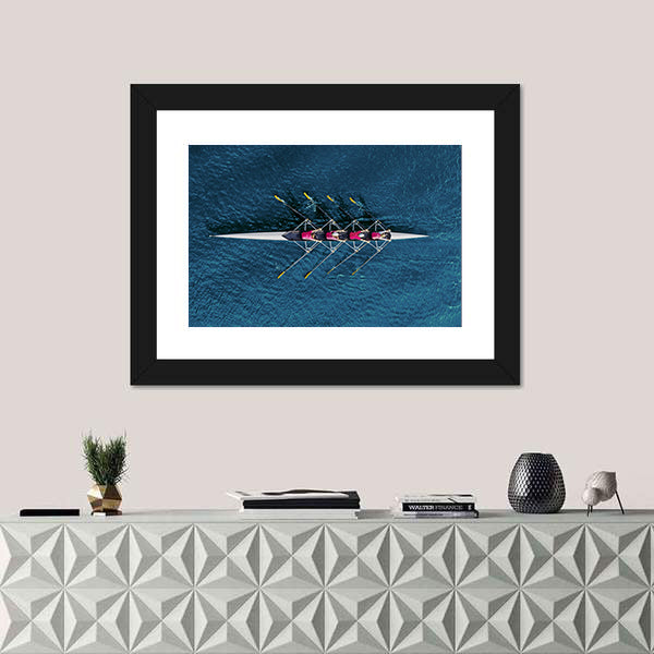 Women`s Rowing Team On Blue Water Canvas Wall Art
