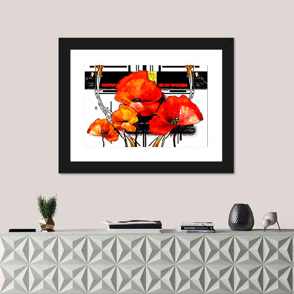 Red and Orange Poppies Abstract Illustration Canvas Wall Art