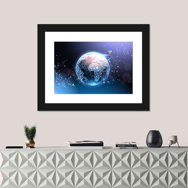 Digital Wireframe Globe Network Canvas Wall Art
