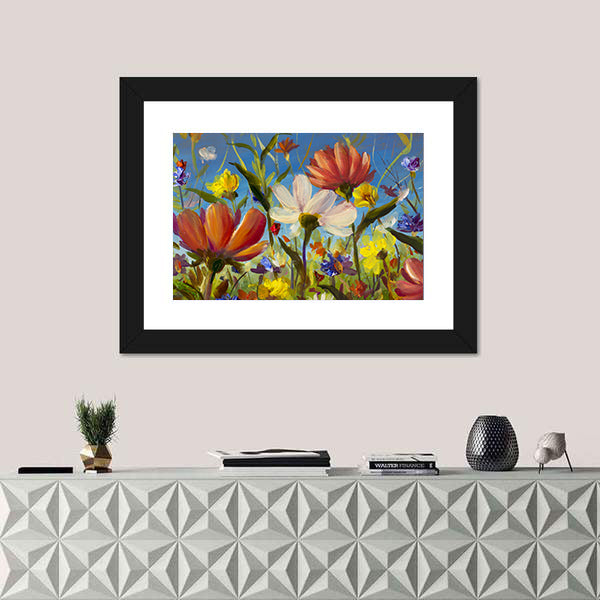 Vibrant Wildflower Meadow with Daisies Canvas Wall Art